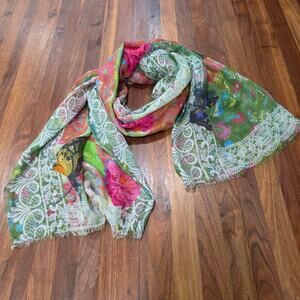 Romy Hubegger Colorful Bird Butterfly and Floral Scarf
